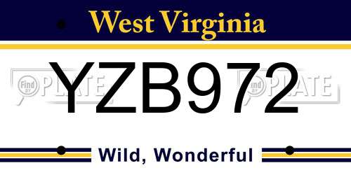 YZB972 West Virginia License Plate