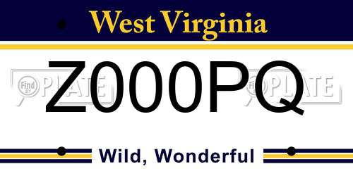 Z000PQ West Virginia License Plate