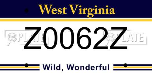 Z0062Z West Virginia License Plate