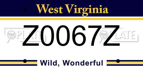 Z0067Z West Virginia License Plate