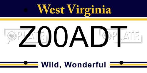 Z00ADT West Virginia License Plate