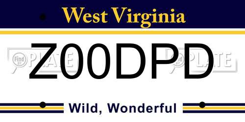 Z00DPD West Virginia License Plate