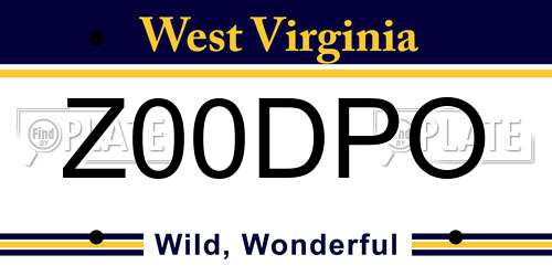 Z00DPO West Virginia License Plate