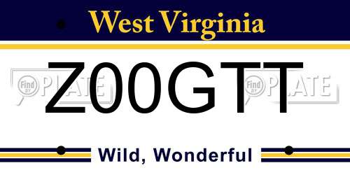 Z00GTT West Virginia License Plate