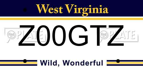 Z00GTZ West Virginia License Plate