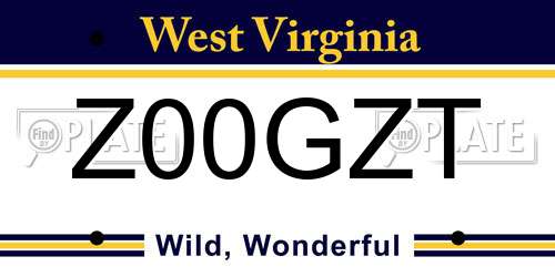 Z00GZT West Virginia License Plate