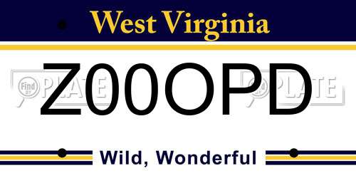 Z00OPD West Virginia License Plate