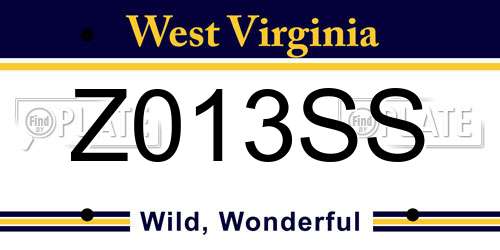 Z013SS West Virginia License Plate