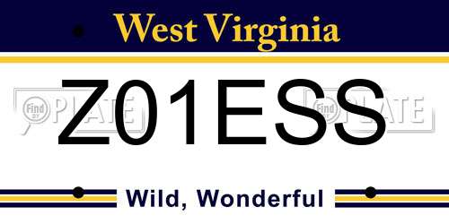 Z01ESS West Virginia License Plate