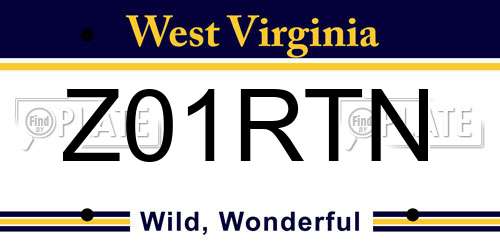Z01RTN West Virginia License Plate