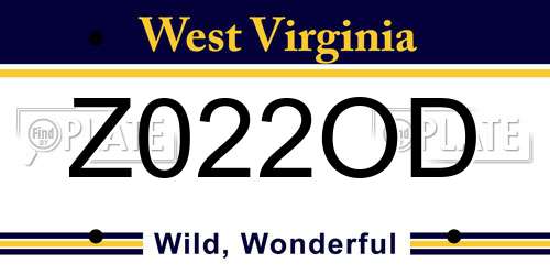 Z022OD West Virginia License Plate
