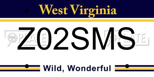 Z02SMS West Virginia License Plate