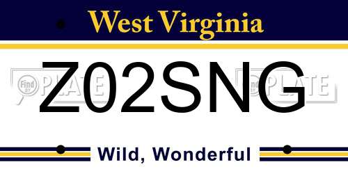 Z02SNG West Virginia License Plate