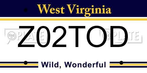 Z02TOD West Virginia License Plate
