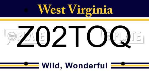 Z02TOQ West Virginia License Plate