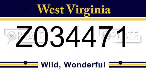 Z034471 West Virginia License Plate