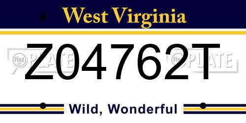 Z04762T West Virginia License Plate