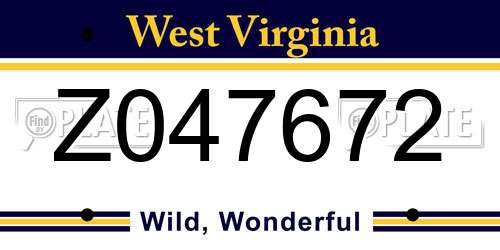 Z047672 West Virginia License Plate