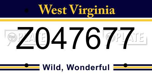 Z047677 West Virginia License Plate