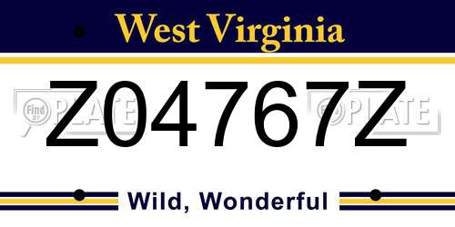 Z04767Z West Virginia License Plate