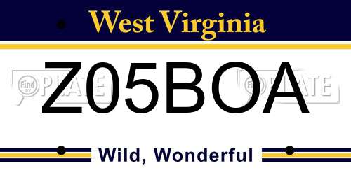 Z05BOA West Virginia License Plate