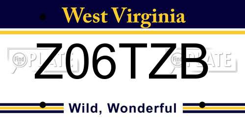 Z06TZB West Virginia License Plate