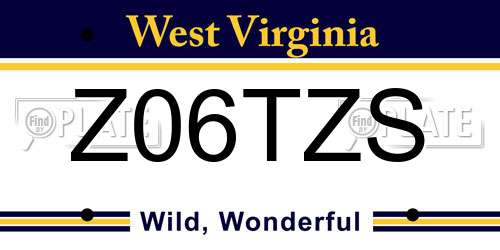 Z06TZS West Virginia License Plate