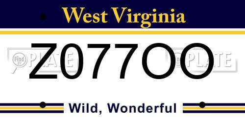 Z077OO West Virginia License Plate