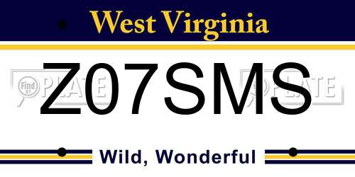 Z07SMS West Virginia License Plate