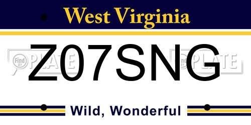 Z07SNG West Virginia License Plate