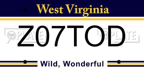 Z07TOD West Virginia License Plate