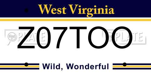 Z07TOO West Virginia License Plate