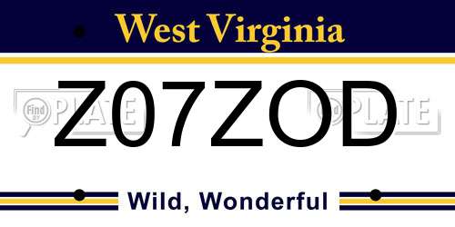 Z07ZOD West Virginia License Plate