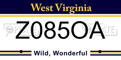 Z085OA West Virginia License Plate