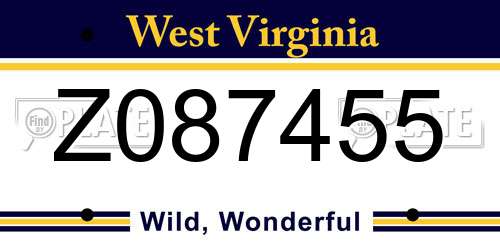 Z087455 West Virginia License Plate
