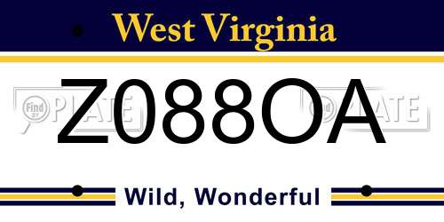 Z088OA West Virginia License Plate