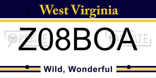 Z08BOA West Virginia License Plate