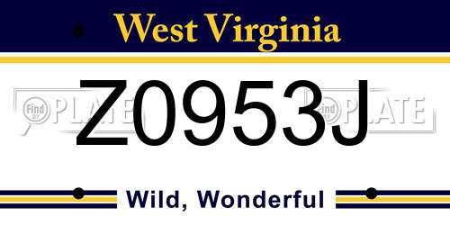 Z0953J West Virginia License Plate