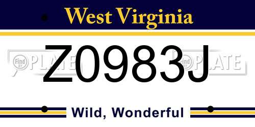 Z0983J West Virginia License Plate