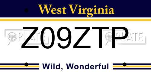 Z09ZTP West Virginia License Plate
