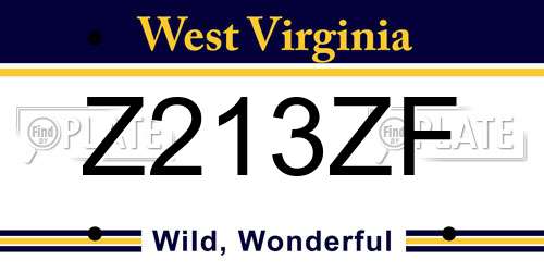 Z213ZF West Virginia License Plate