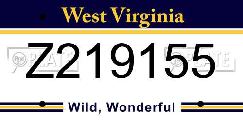 Z219155 West Virginia License Plate