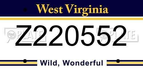 Z220552 West Virginia License Plate