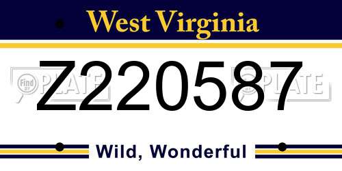 Z220587 West Virginia License Plate