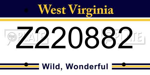Z220882 West Virginia License Plate
