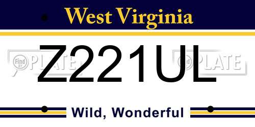 Z221UL West Virginia License Plate