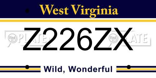 Z226ZX West Virginia License Plate