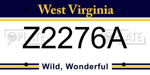 Z2276A West Virginia License Plate
