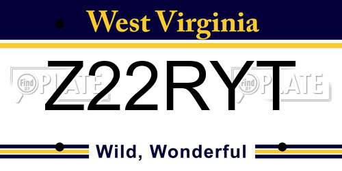 Z22RYT West Virginia License Plate