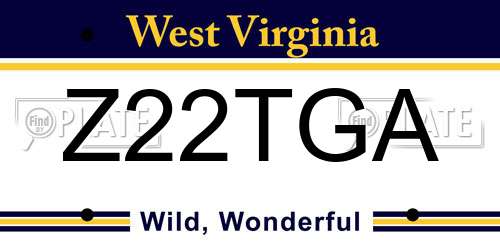 Z22TGA West Virginia License Plate